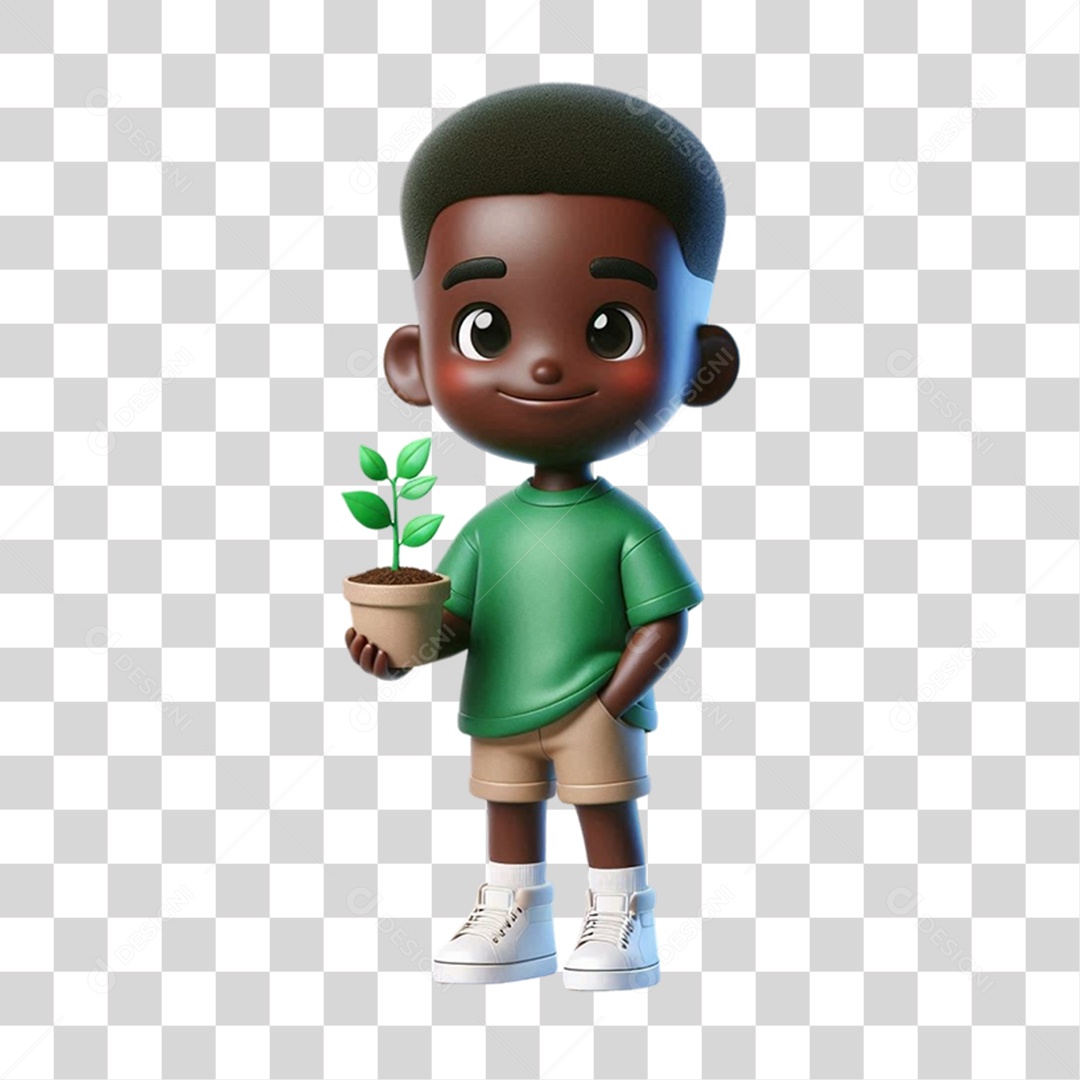 Criança com Muda de Planta PNG Transparente