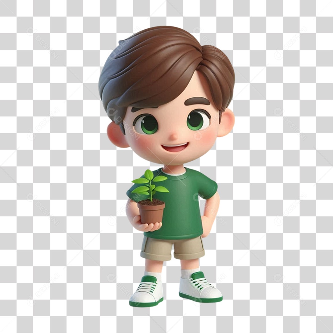 Criança com Muda de Planta PNG Transparente