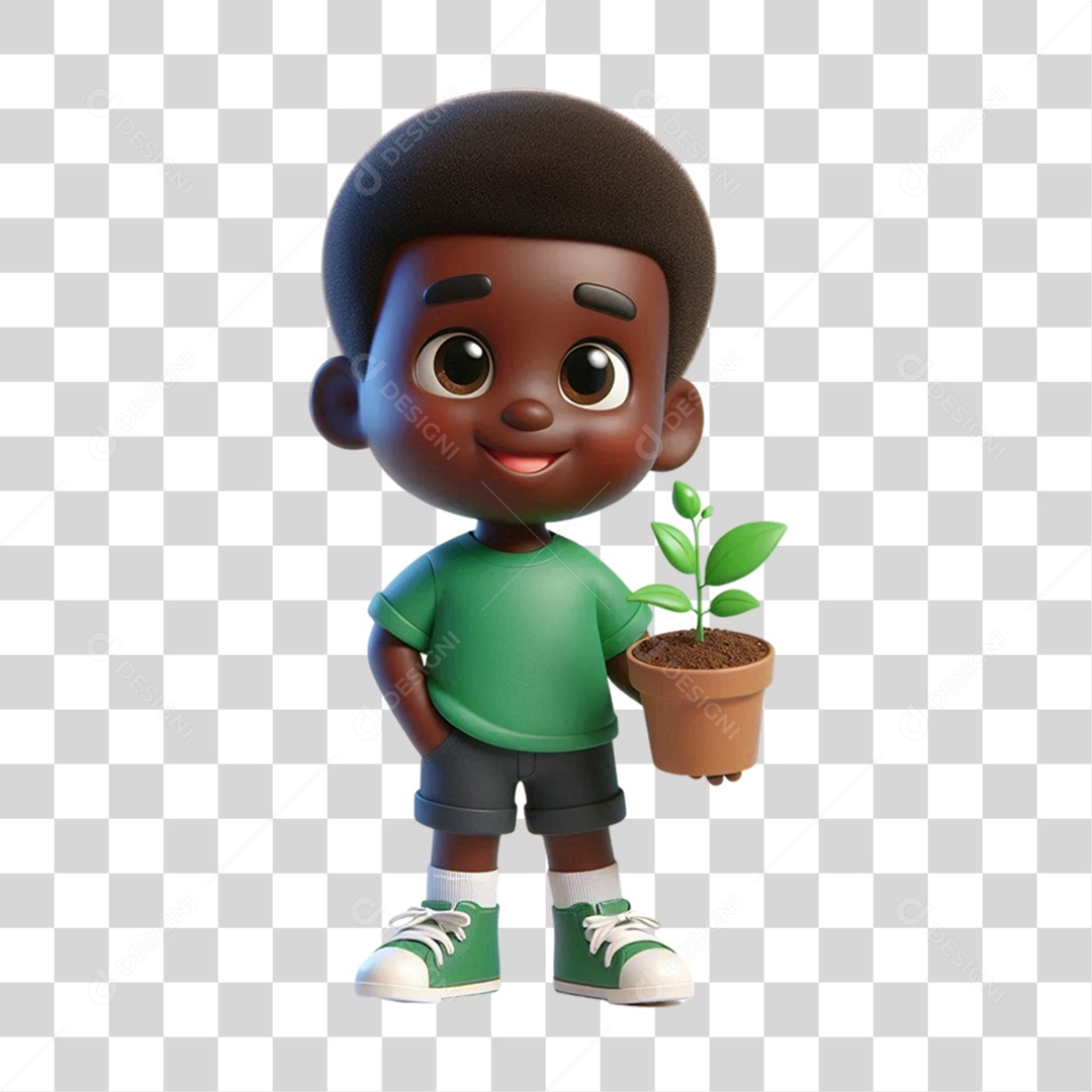 Criança com Muda de Planta PNG Transparente