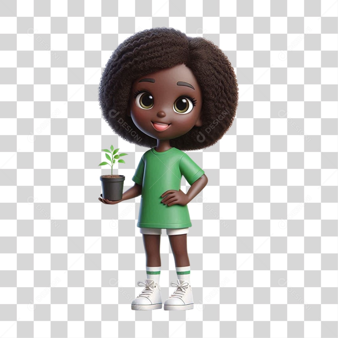 Criança com Muda de Planta PNG Transparente