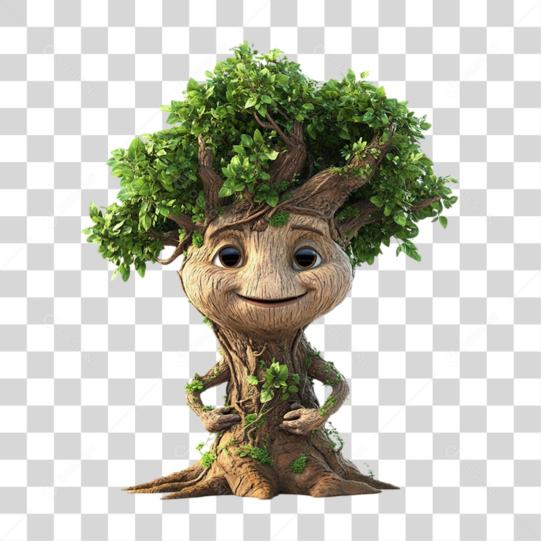 Elemento 3D Árvore Cartoon Desenho PNG Transparente
