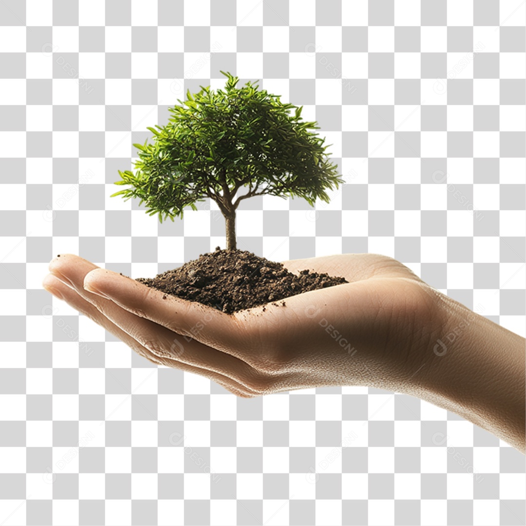 Elemento 3D Mão com Árvore PNG Transparente