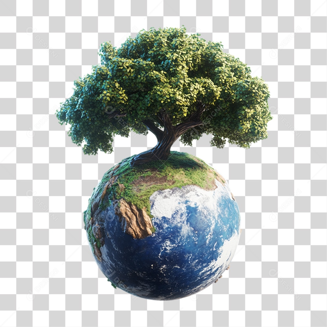 Elemento 3D Árvore no Planeta Terra PNG Transparente