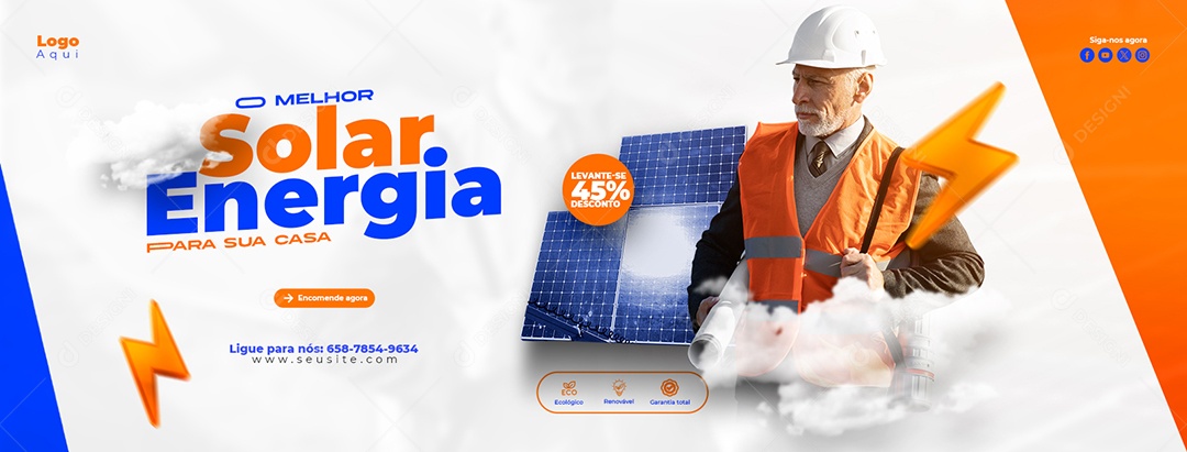 Banner A Melhor Energia Solar Para Sua Casa Social Media PSD Editável