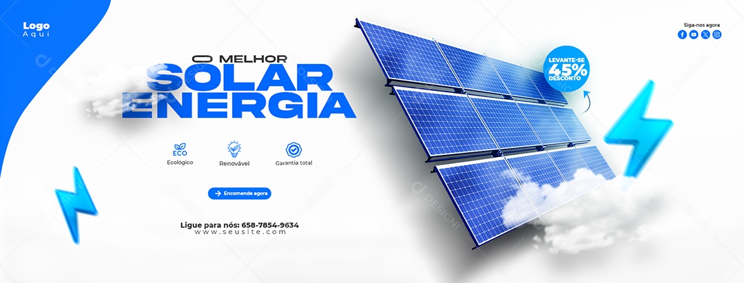 Banner A Melhor Energia Solar Para Sua Casa Social Media PSD Editável
