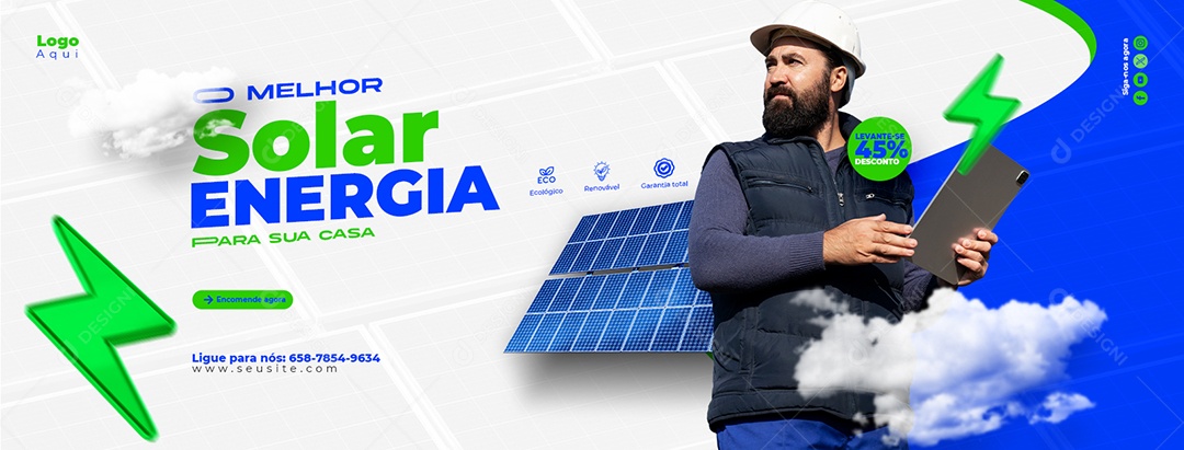 Banner A Melhor Energia Solar Para Sua Casa Social Media PSD Editável