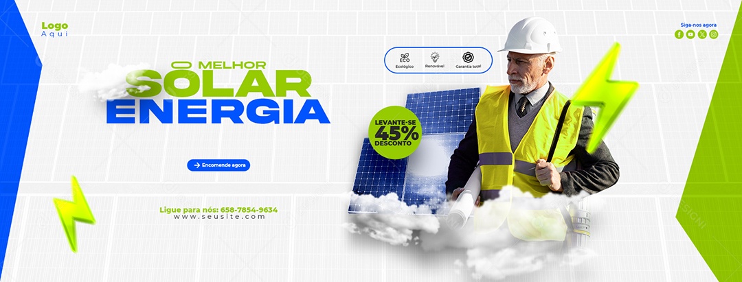 Banner A Melhor Energia Solar Para Sua Casa Social Media PSD Editável