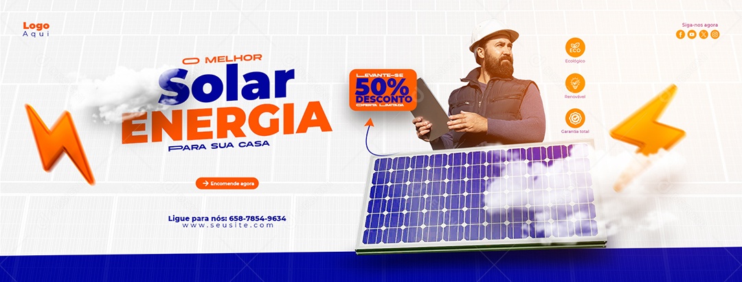 Banner A Melhor Energia Solar Para Sua Casa Social Media PSD Editável
