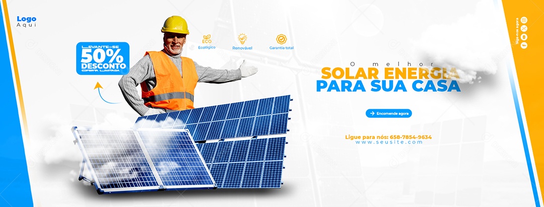 Banner A Melhor Energia Solar Para Sua Casa Social Media PSD Editável