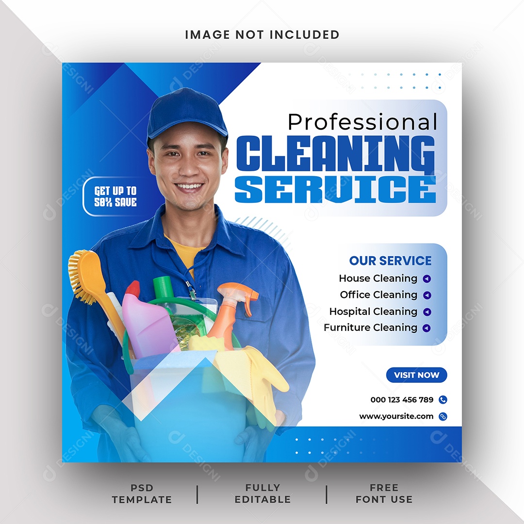 Serviço de limpeza Social Media PSD Editável