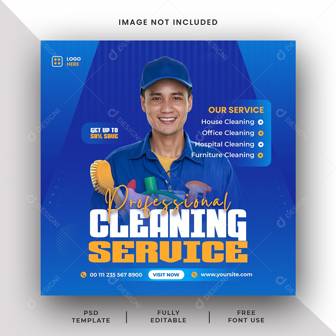Serviço de limpeza Social Media PSD Editável