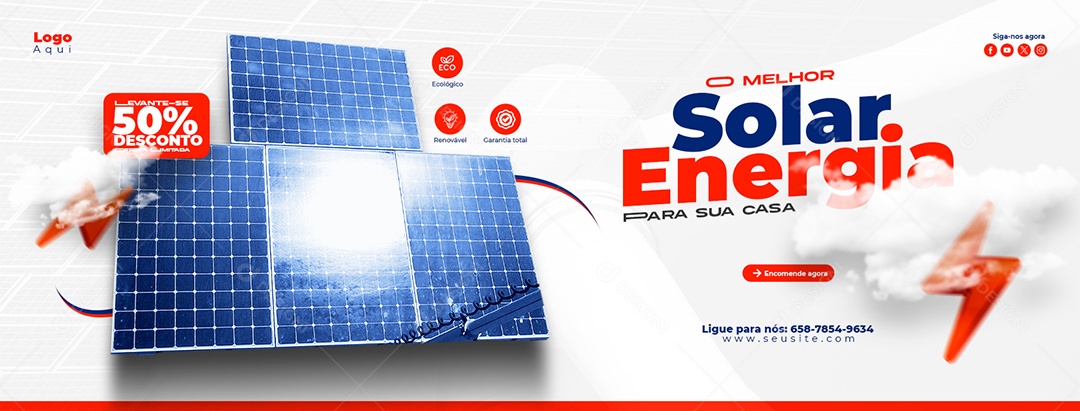 Banner A Melhor Energia Solar Para Sua Casa Social Media PSD Editável