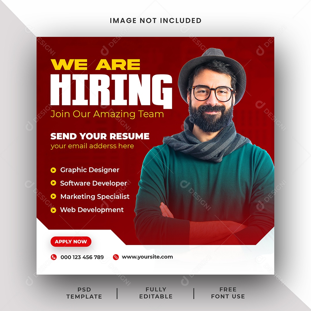 Vagas de Empregos Estamos Contratando Social Media PSD Editável