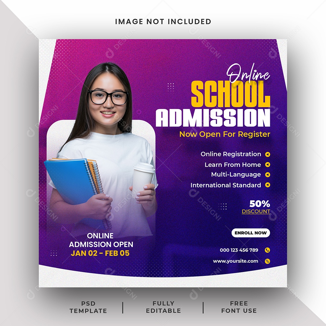 Escola de Admissão Volta às Aulas Social Media PSD Editável