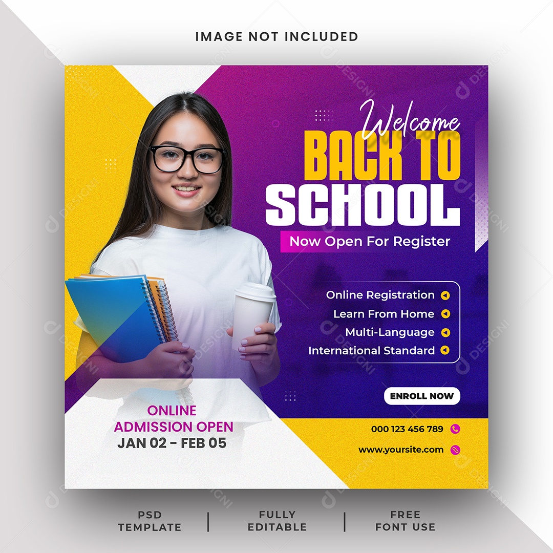 Escola de Admissão Volta às Aulas Social Media PSD Editável