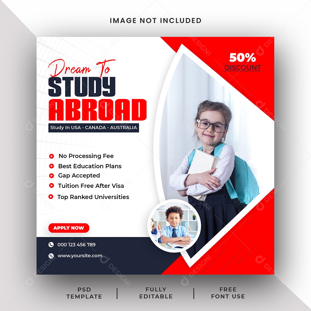 Sonhe Em Estudar No Exterior Social Media PSD Editável