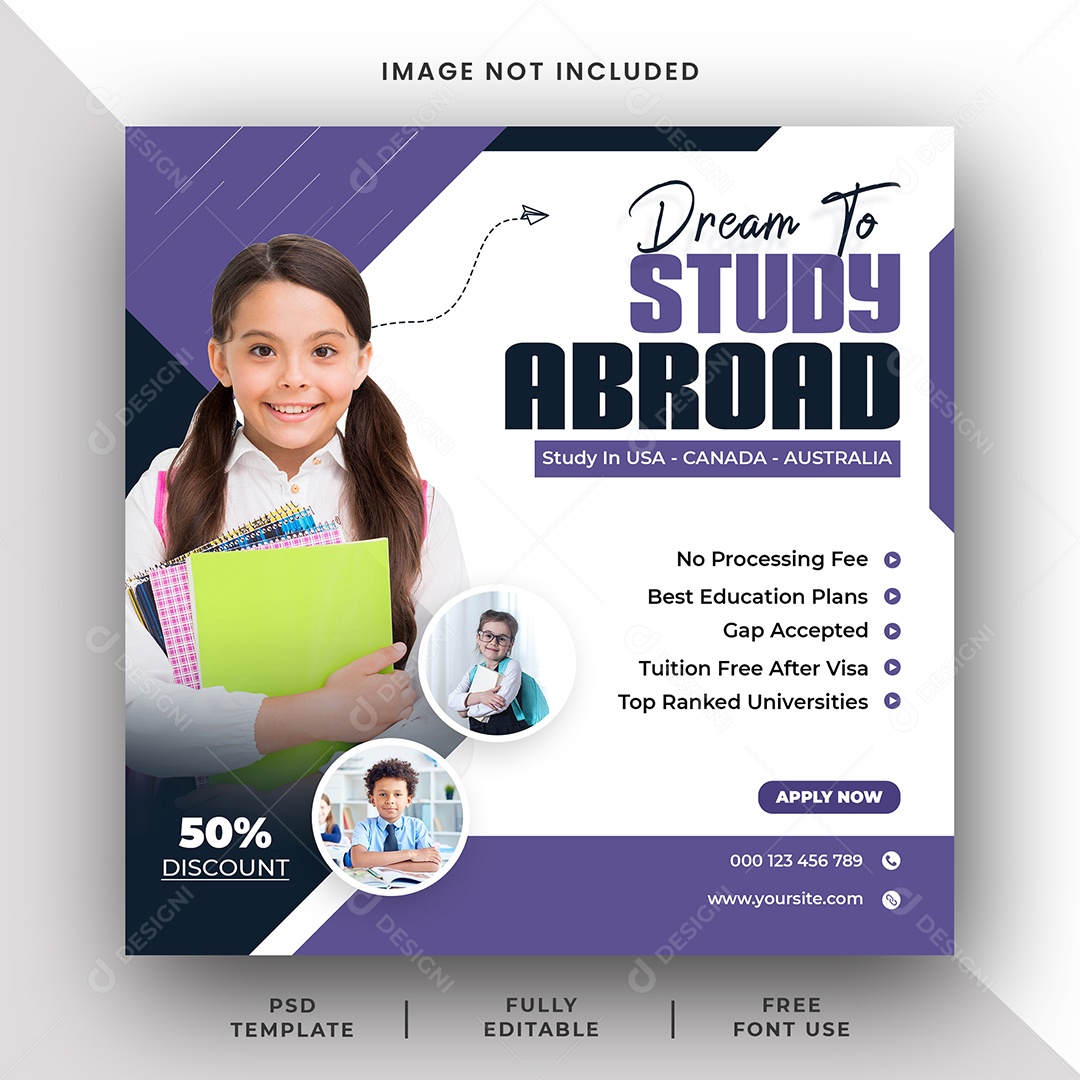 Sonhe Em Estudar No Exterior  Social Media PSD Editável