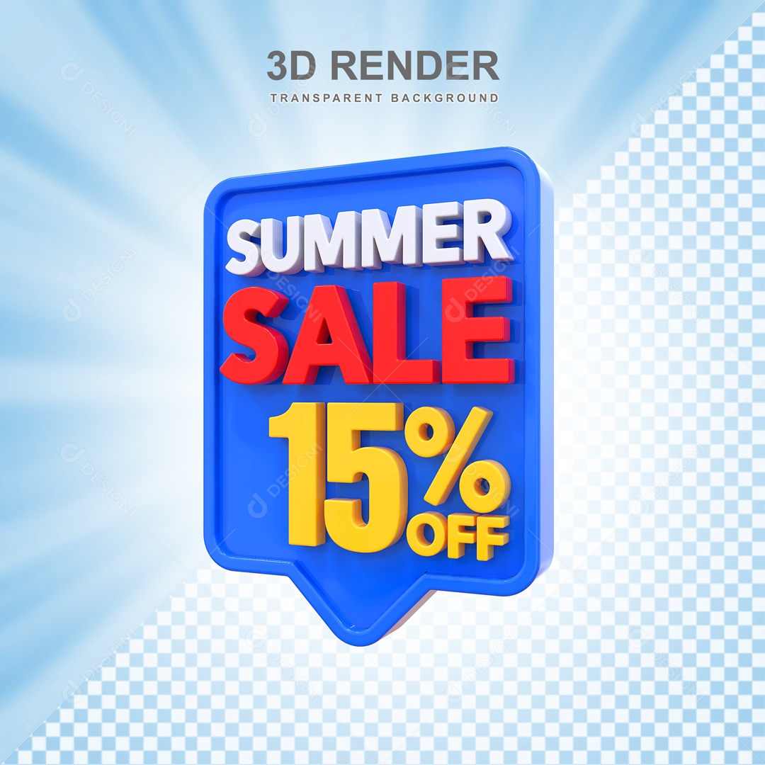Liquidação de Verão 15% Selo 3D Azul e Vermelho para Composição PSD
