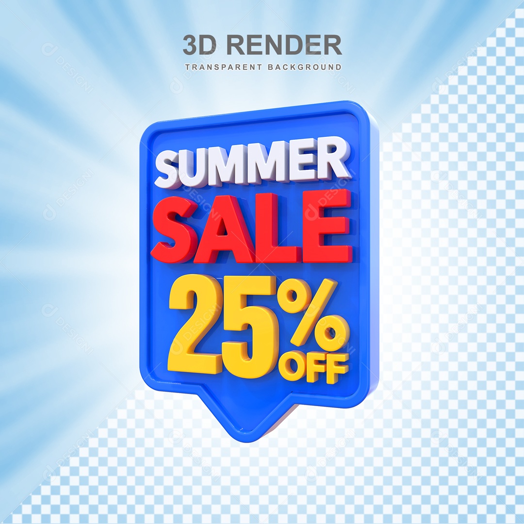 Liquidação de Verão 25% Selo 3D Azul e Vermelho para Composição PSD