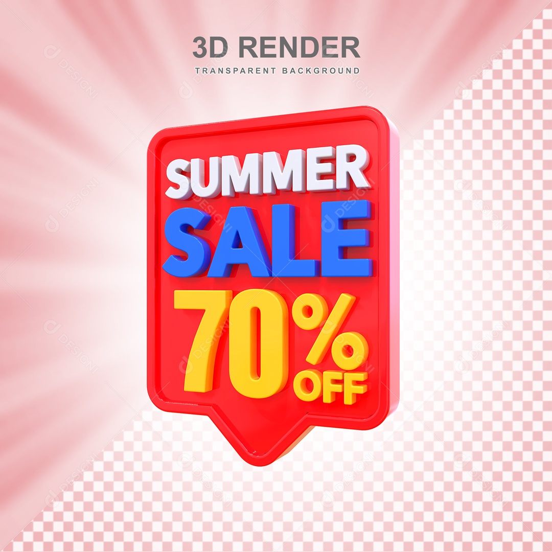 Liquidação de Verão 70% Selo 3D Rosa e Vermelho para Composição PSD