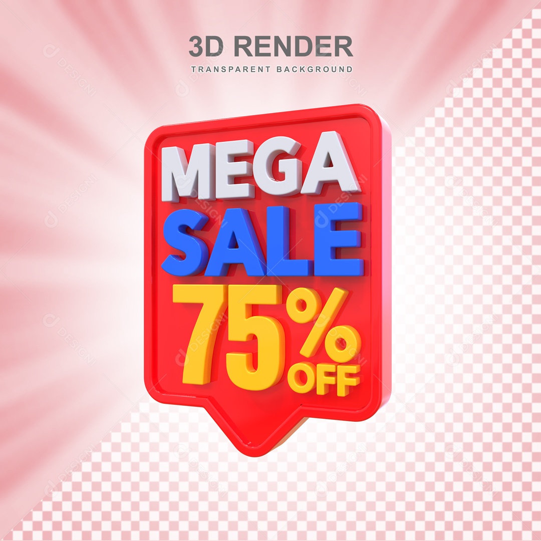 Mega Oferta 75% no Off Selo 3D Rosa e Vermelho para Composição PSD