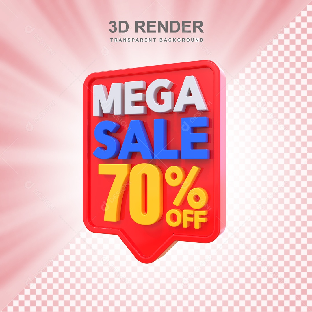 Mega Oferta 70% no Off Selo 3D Rosa e Vermelho para Composição PSD