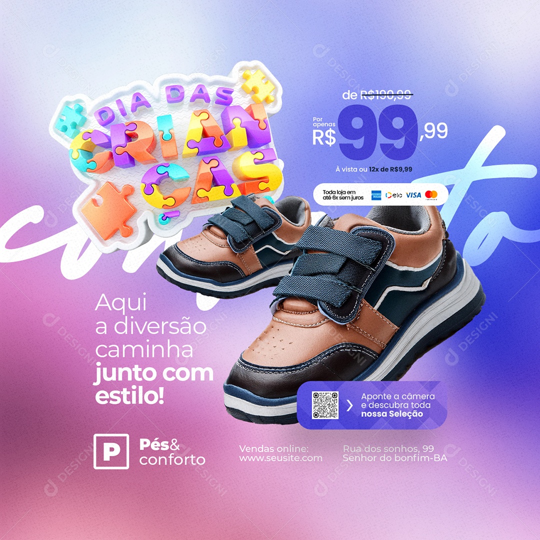 Dia das Crianças Loja de Calçados Junto com Estilo Social Media PSD Editável