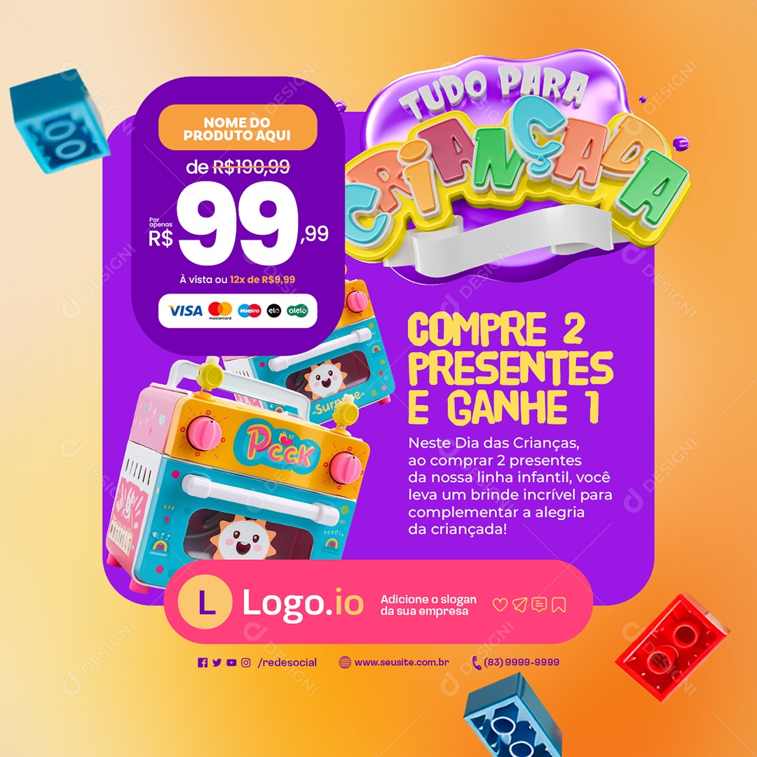 Loja de Brinquedos Tudo para Crianças Compre 2 Presentes e Ganhe 1 Social Media PSD Editável