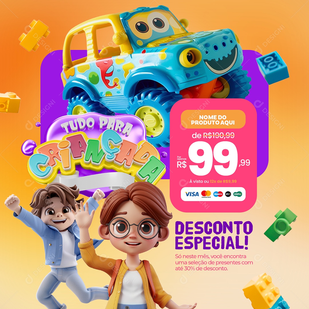 Loja de Brinquedos Tudo para Crianças Desconto Especial Social Media PSD Editável