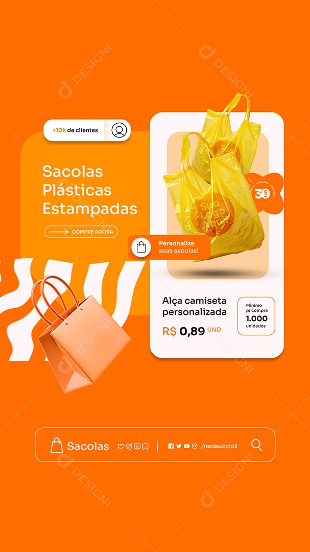 Story Social Media Embalagens Sacolas Plásticas Estampadas PSD Editável