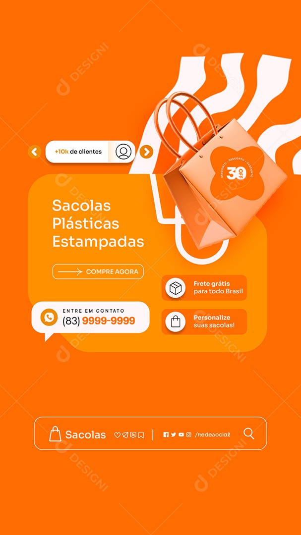 Story Embalagens Sacolas Plásticas Estampadas Social Media PSD Editável