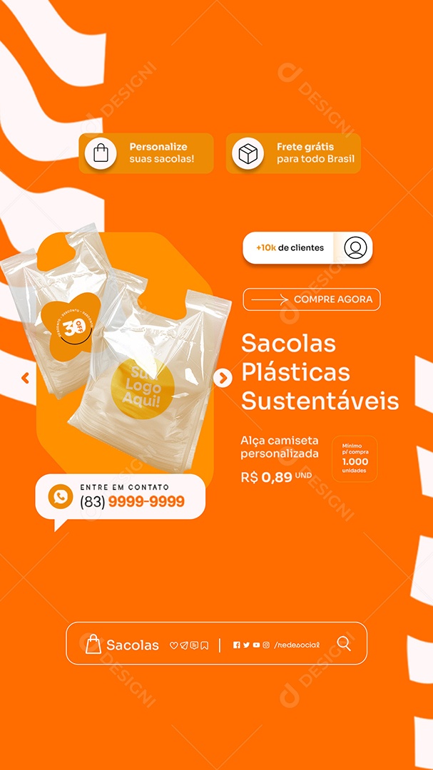 Story Embalagens Sacolas Plásticas Sustentáveis Social Media PSD Editável