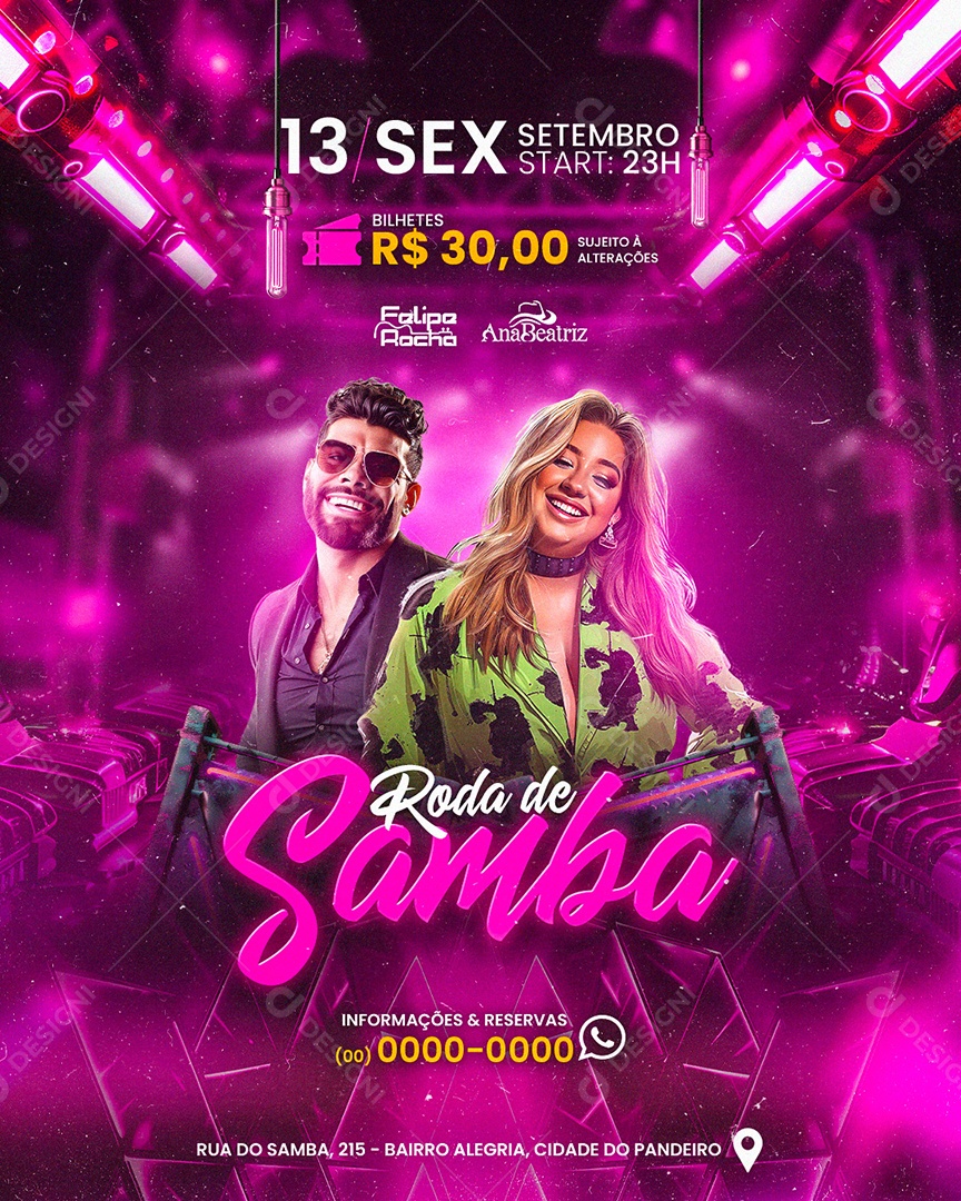 Flyer Roda de Samba Social Media PSD Editável