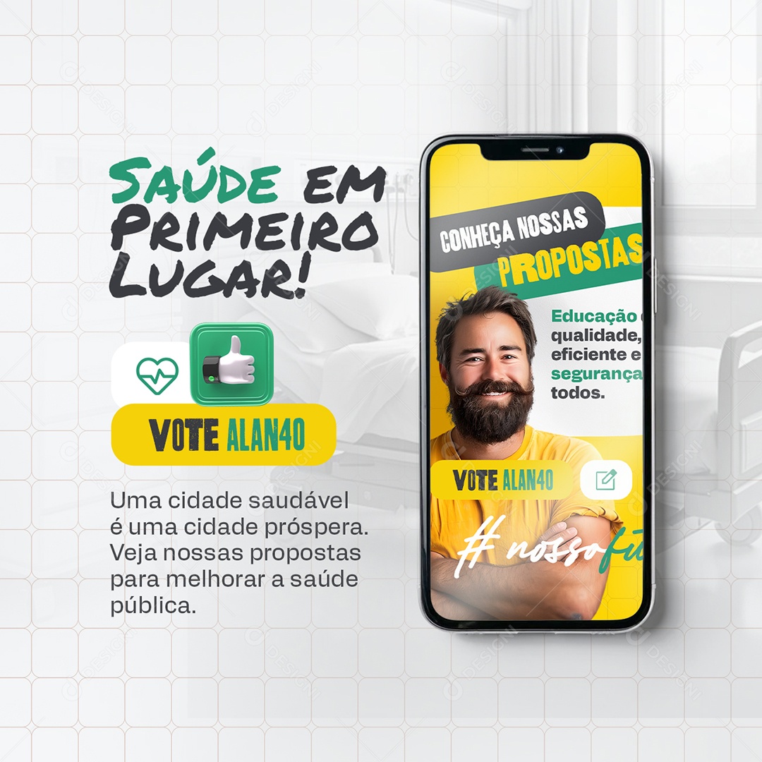 Política Saúde em Primeiro Lugar Social Media PSD Editável