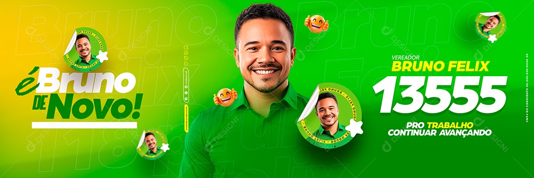 Carrossel Política Vereador Bruno Feliz Social Media PSD Editável
