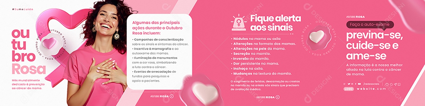 Carrossel Outubro Rosa Previna-se Cuide-se e Ame-se Social Media PSD Editável