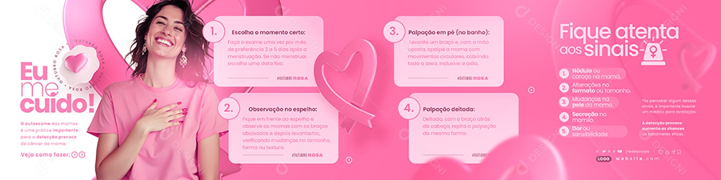 Carrossel Outubro Rosa Fique Atenta aos Sinais Social Media PSD Editável