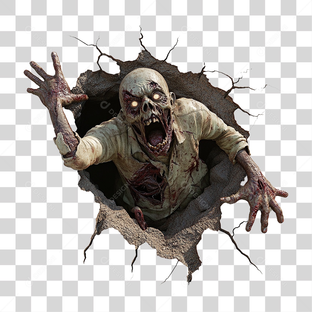 Elemento 3D Zumbi de Halloween PNG Transparente
