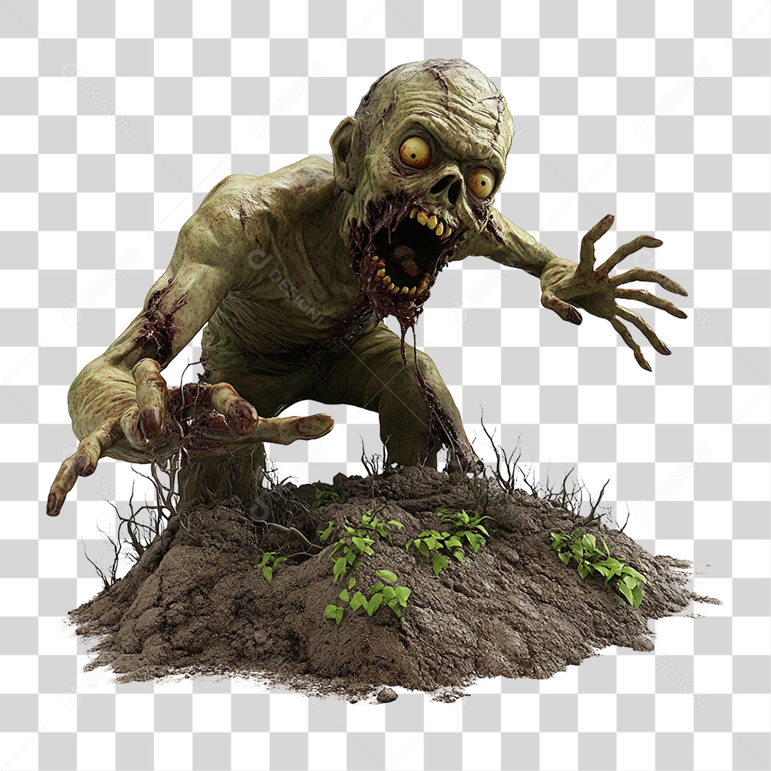 Elemento 3D Zumbi de Halloween PNG Transparente