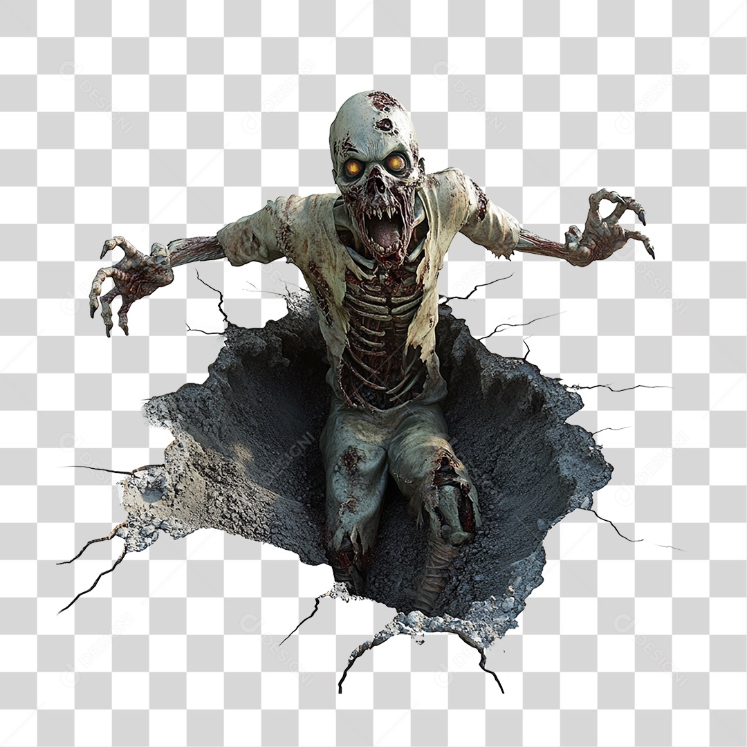 Elemento 3D Zumbi de Halloween PNG Transparente