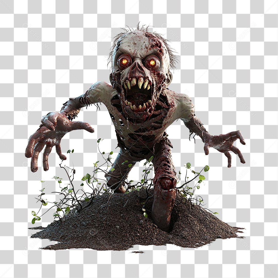 Elemento 3D Zumbi de Halloween PNG Transparente