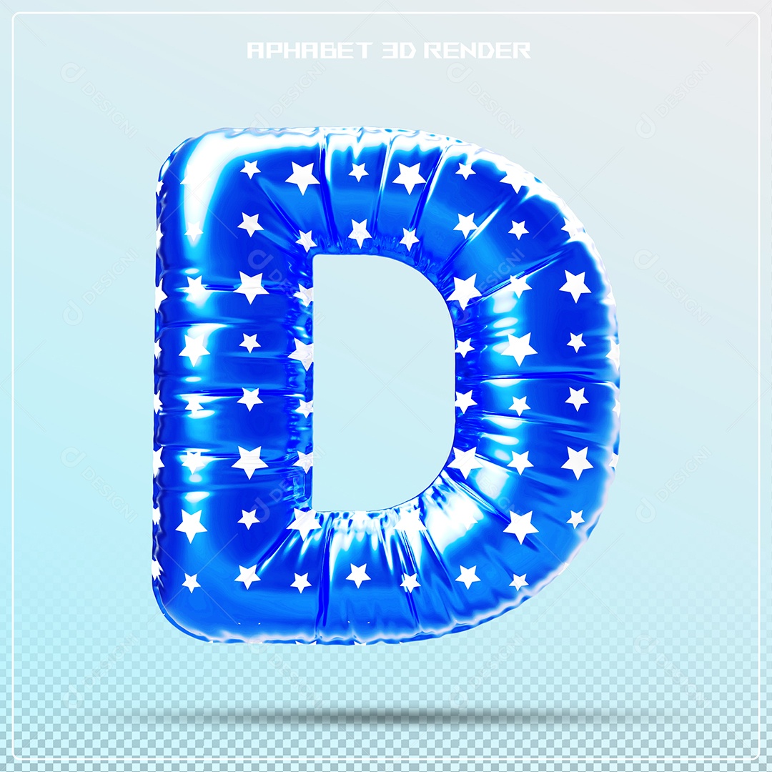 Letra 3D D Balão Azul Para Composição PSD