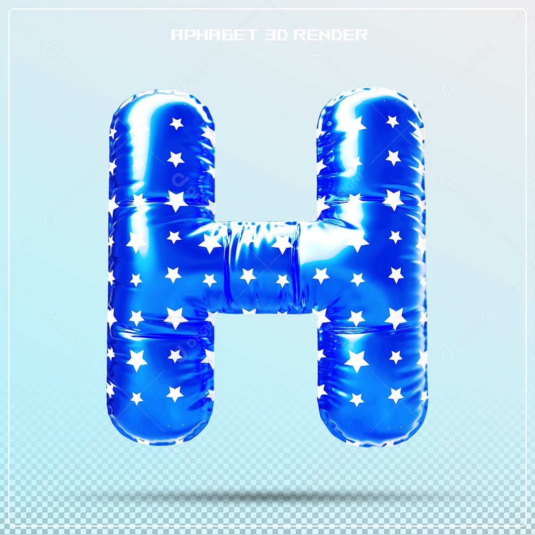 Letra 3D H Balão Azul Para Composição PSD