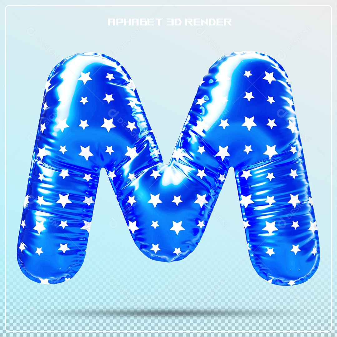 Letra 3D M Balão Azul Para Composição PSD