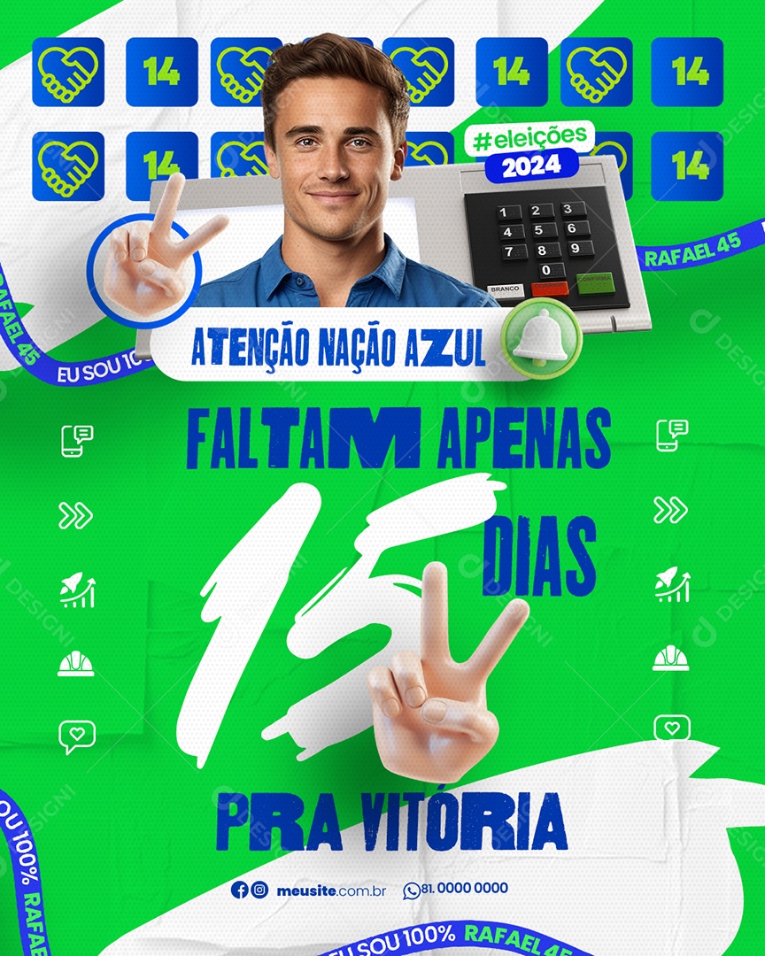 Política Atenção Nação Azul Eleições 2024 Social Media PSD Editável