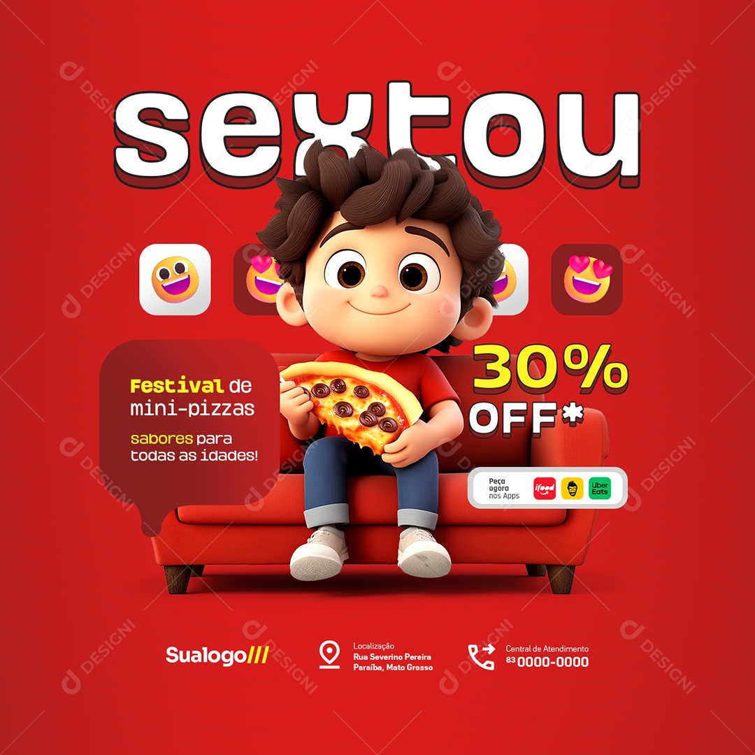 Pizzaria Dia das Crianças Sextou Festival de Mini Pizzas Social Media PSD Editável