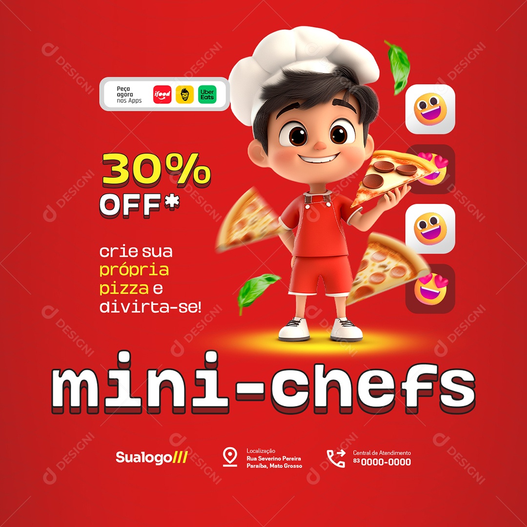 Pizzaria Dia das Crianças Crie sua Própria Pizza Social Media PSD Editável