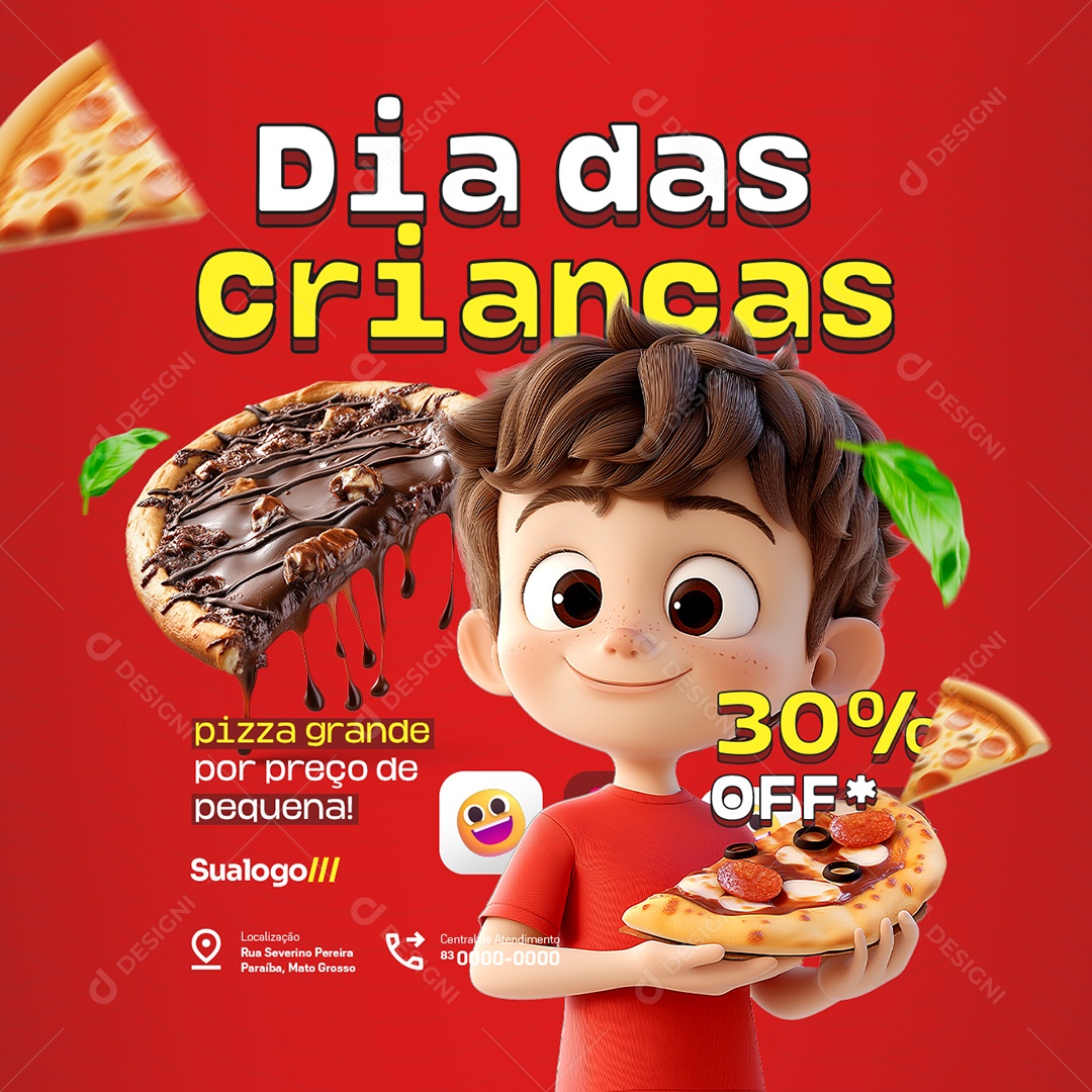 Pizzaria Dia das Crianças Pizza Grande Social Media PSD Editável
