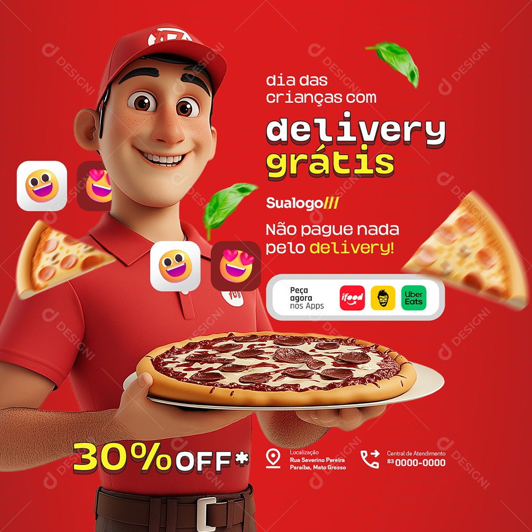 Pizzaria Delivery Grátis Social Media PSD Editável