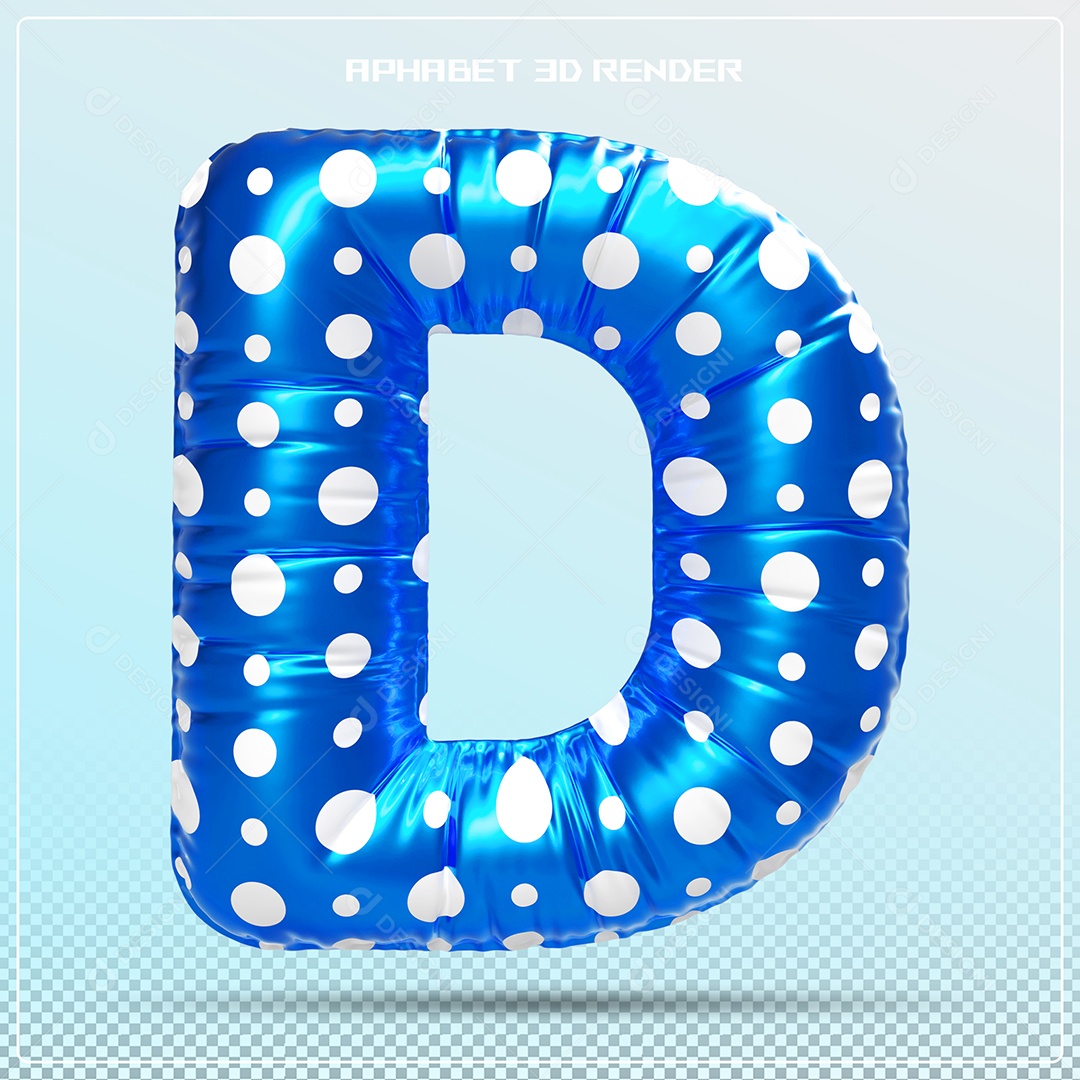 Letra 3D D  Balão Azul Para Composição PSD